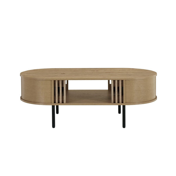 Brandon Cocktail Coffee Table with Inner Shelf, Oval Light Beige Wood -BM329900