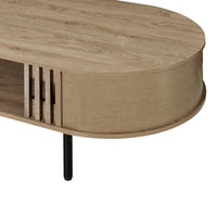 Brandon Cocktail Coffee Table with Inner Shelf, Oval Light Beige Wood -BM329900