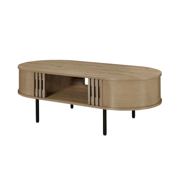 Brandon Cocktail Coffee Table with Inner Shelf, Oval Light Beige Wood -BM329900