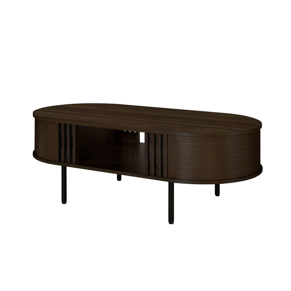 Brandon Cocktail Coffee Table with Inner Shelf, Oval Walnut Brown Wood -BM329901