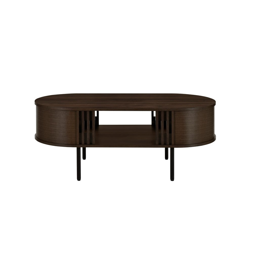 Brandon Cocktail Coffee Table with Inner Shelf, Oval Walnut Brown Wood -BM329901