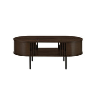 Brandon Cocktail Coffee Table with Inner Shelf, Oval Walnut Brown Wood -BM329901