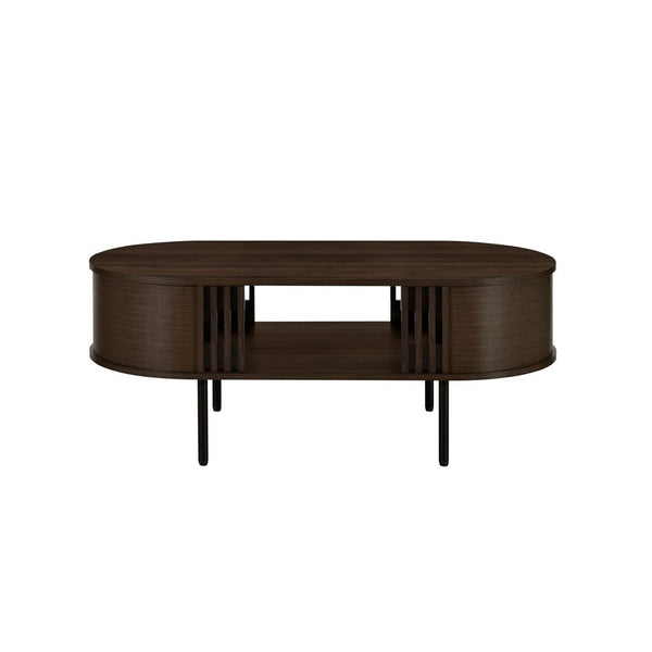 Brandon Cocktail Coffee Table with Inner Shelf, Oval Walnut Brown Wood -BM329901