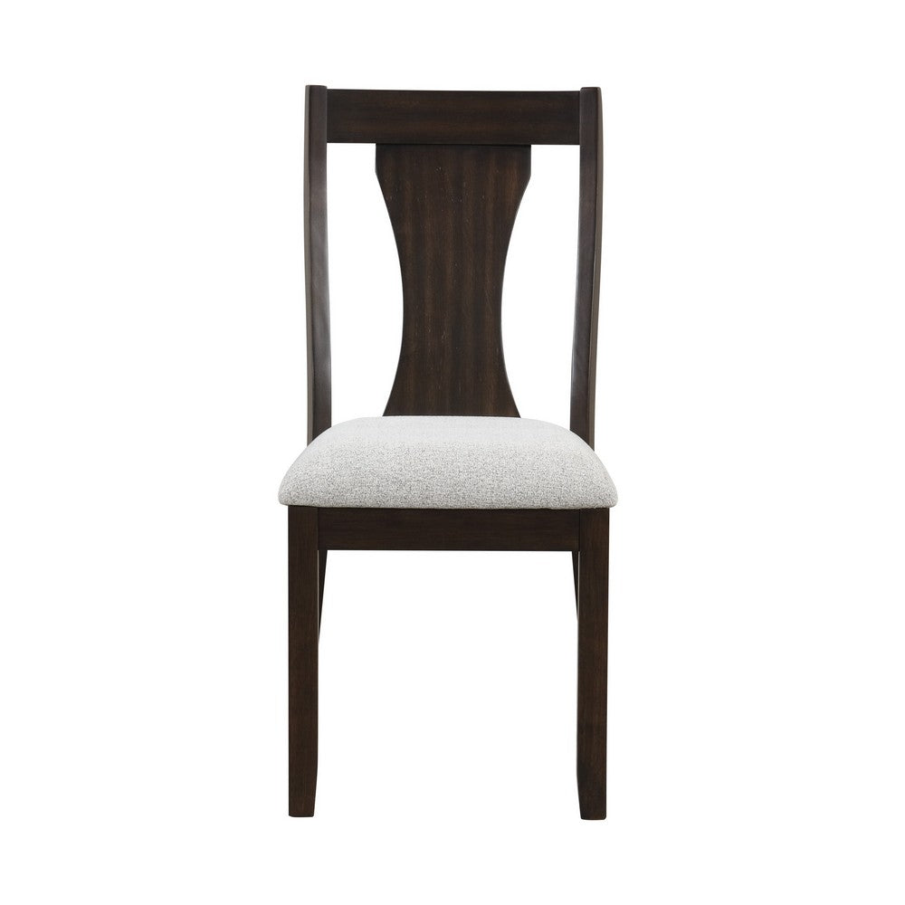 Kiana Dining Chair Set of 2, Beige Fabric Cushion, Dark Brown Wood -BM329907