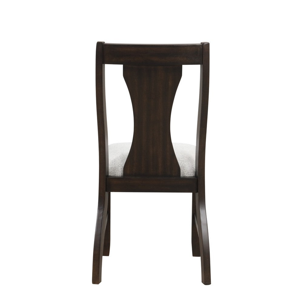Kiana Dining Chair Set of 2, Beige Fabric Cushion, Dark Brown Wood -BM329907