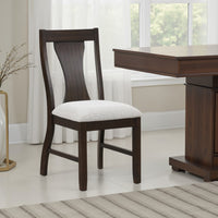 Kiana Dining Chair Set of 2, Beige Fabric Cushion, Dark Brown Wood -BM329907