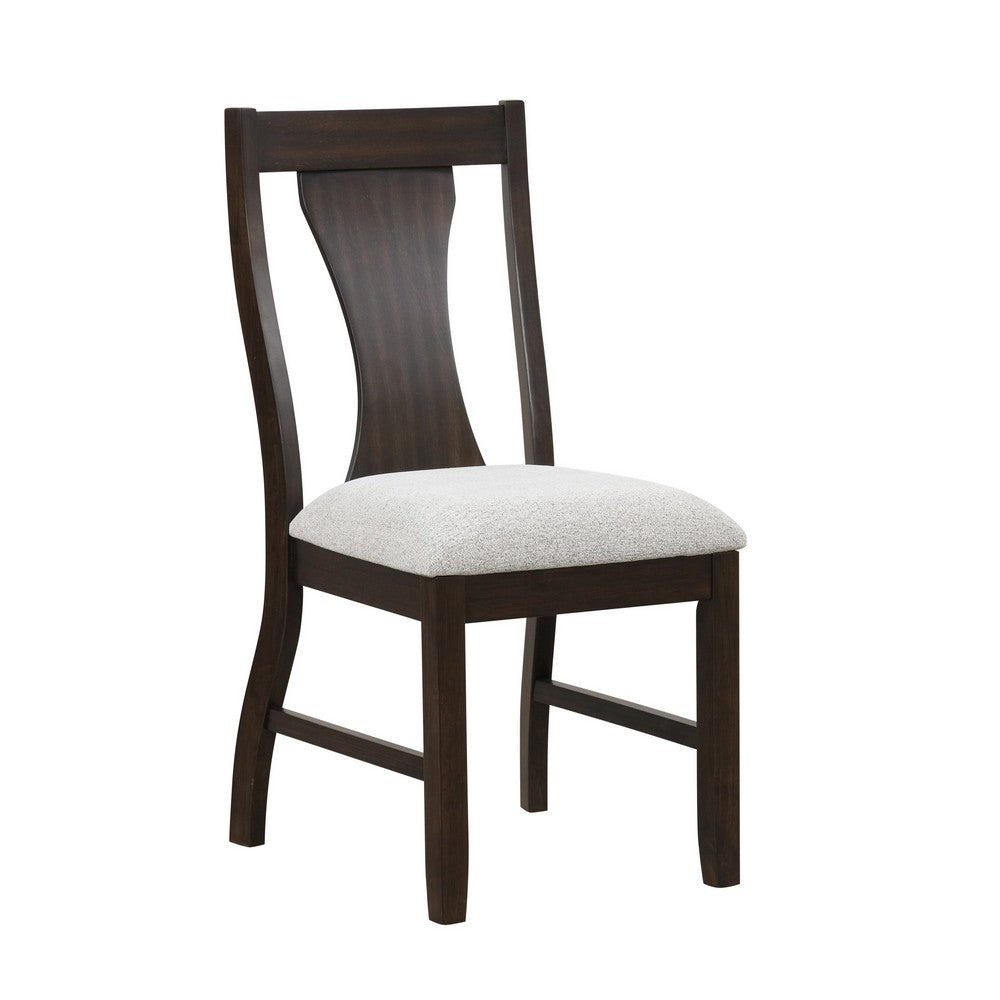 Kiana Dining Chair Set of 2, Beige Fabric Cushion, Dark Brown Wood -BM329907