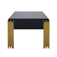 Theo Coffee Table, 2 Drawers, Gold Metal, Retro Black Wood 48 Inch -BM329921