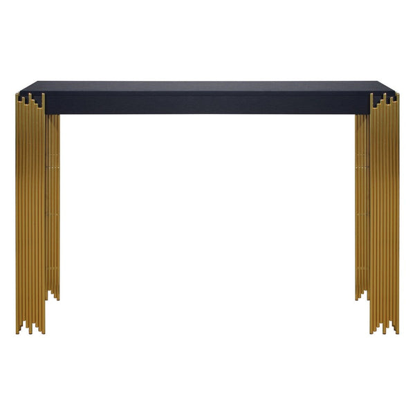 Theo Console Table, Gold Metal Legs, Retro Black Wood Frame 48 Inch -BM329922