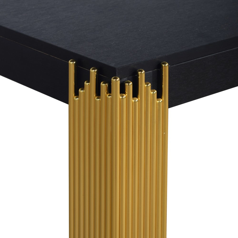 Theo Console Table, Gold Metal Legs, Retro Black Wood Frame 48 Inch -BM329922