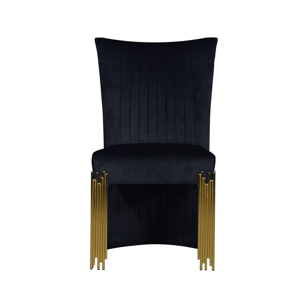 Theo Dining Chair Set of 2, Retro Midnight Black Velvet, Gold Metal -BM329923