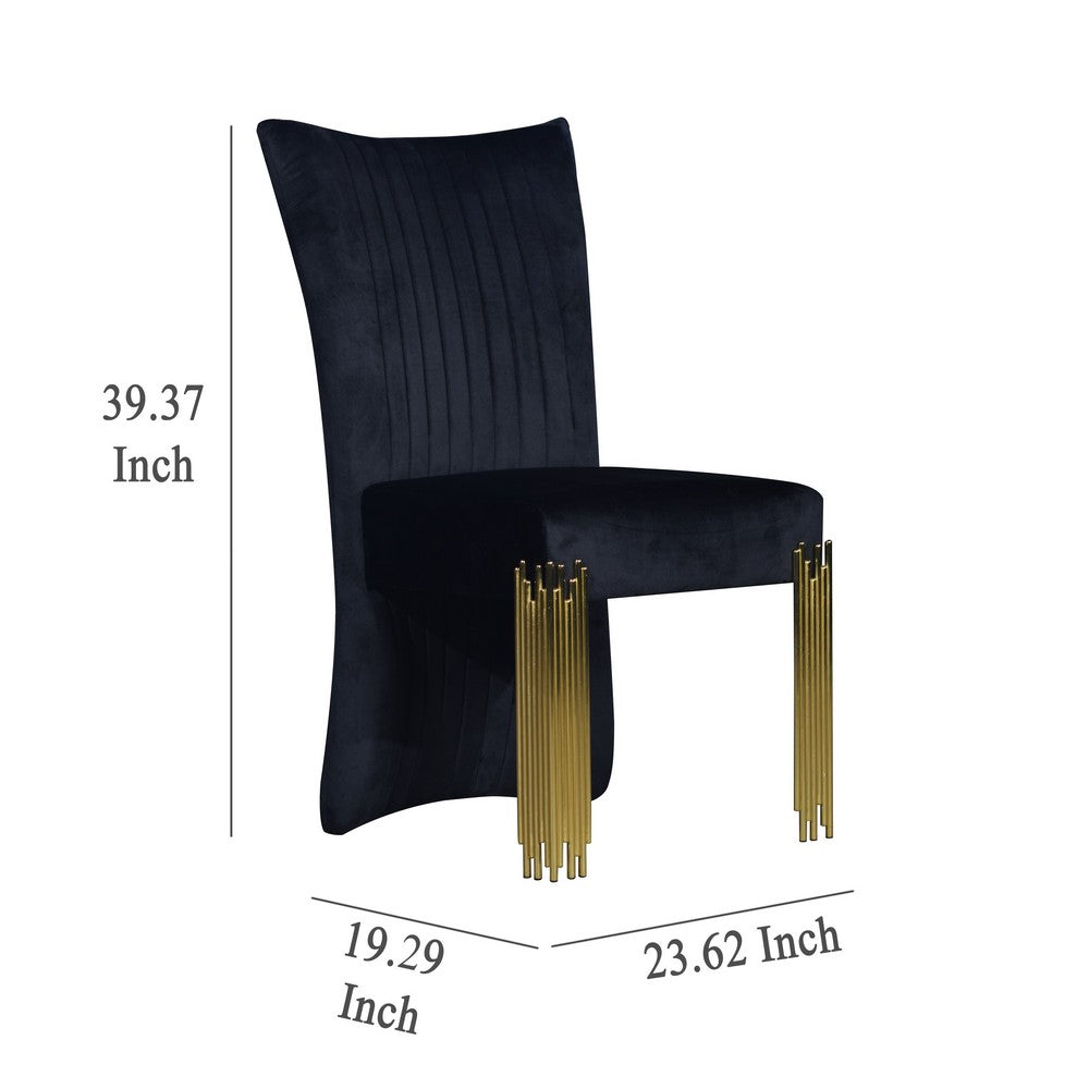Theo Dining Chair Set of 2, Retro Midnight Black Velvet, Gold Metal -BM329923