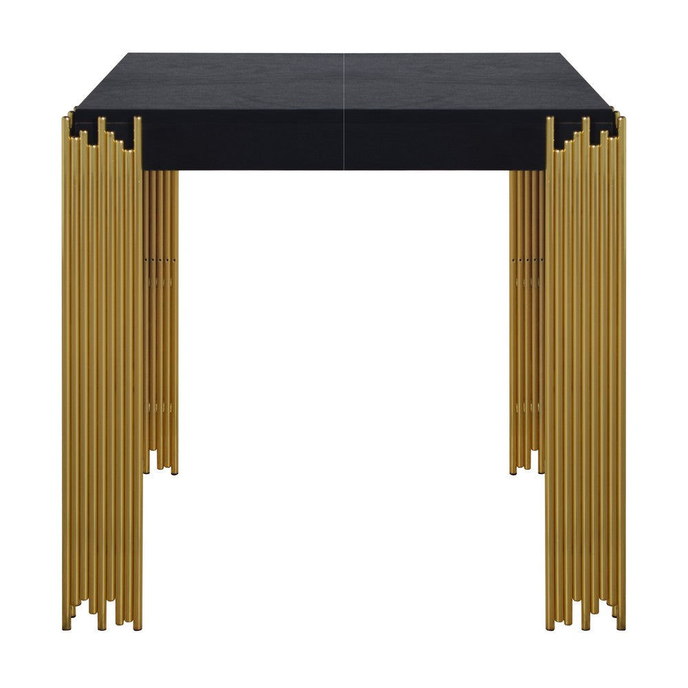 Theo Side End Table, Retro Gold Metal Legs, Black Wood, Square 25 Inch -BM329925
