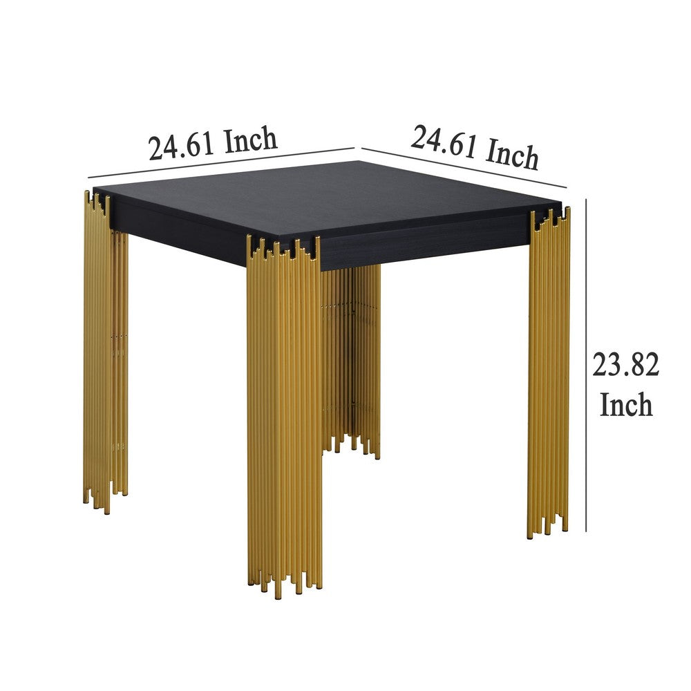 Theo Side End Table, Retro Gold Metal Legs, Black Wood, Square 25 Inch -BM329925