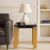 Theo Side End Table, Retro Gold Metal Legs, Black Wood, Square 25 Inch -BM329925