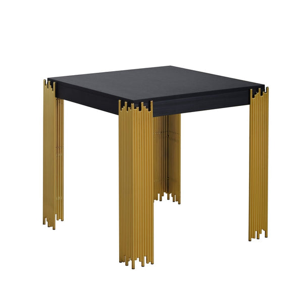 Theo Side End Table, Retro Gold Metal Legs, Black Wood, Square 25 Inch -BM329925