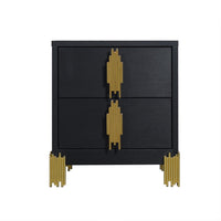 Theo Nightstand, 2 Drawers, Retro Gold Handles and Black Wood, 25 Inch -BM329929