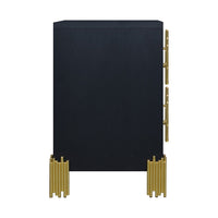 Theo Nightstand, 2 Drawers, Retro Gold Handles and Black Wood, 25 Inch -BM329929