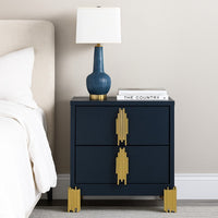 Theo Nightstand, 2 Drawers, Retro Gold Handles and Black Wood, 25 Inch -BM329929