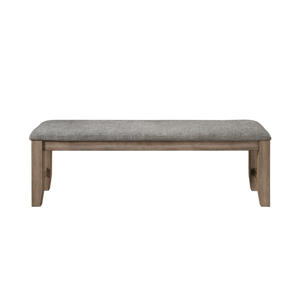 Harris Dining Bench, Gray Fabric, Brown Solid Rubberwood, 60 Inch -BM329934