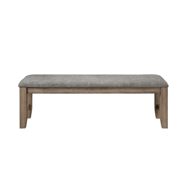 Harris Dining Bench, Gray Fabric, Brown Solid Rubberwood, 60 Inch -BM329934