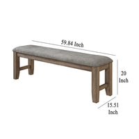 Harris Dining Bench, Gray Fabric, Brown Solid Rubberwood, 60 Inch -BM329934