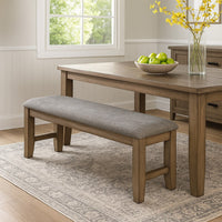 Harris Dining Bench, Gray Fabric, Brown Solid Rubberwood, 60 Inch -BM329934