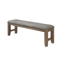Harris Dining Bench, Gray Fabric, Brown Solid Rubberwood, 60 Inch -BM329934
