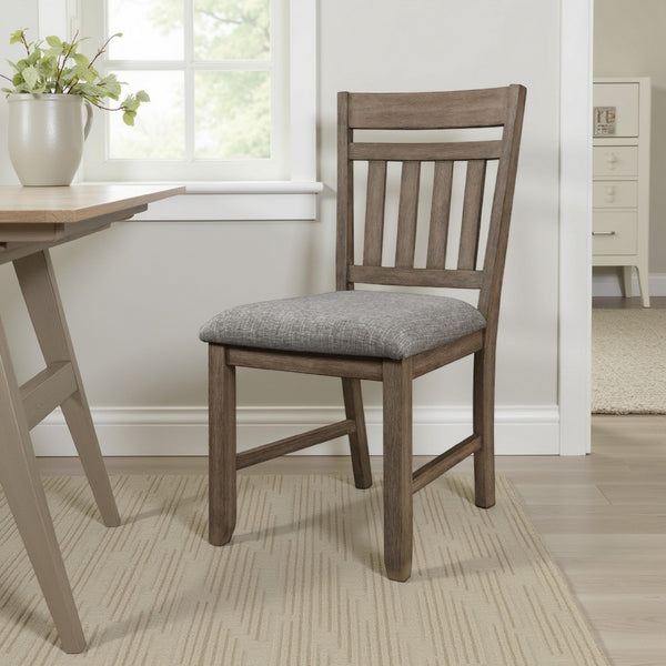 Harris Dining Chair Set of 2, Gray Fabric Brown Solid Rubberwood -BM329935