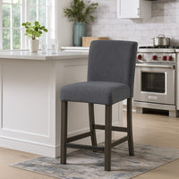 Ghy Counter Height Chair Set of 2, Gray Fabric, Solid Acacia Wood -BM329936