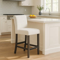 Ghy Counter Height Chair Set of 2, White Fabric, Solid Acacia Wood -BM329937