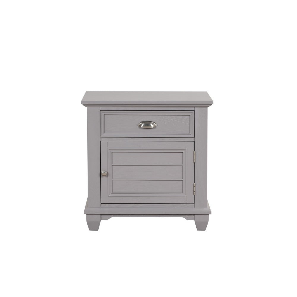 Limi Nightstand, 1 Drawer, 1 Door Cabinet, Gray Solid Wood, 28 Inch -BM329944