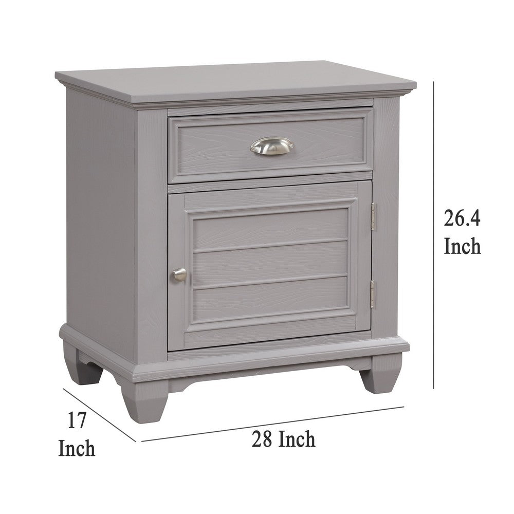 Limi Nightstand, 1 Drawer, 1 Door Cabinet, Gray Solid Wood, 28 Inch -BM329944