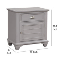 Limi Nightstand, 1 Drawer, 1 Door Cabinet, Gray Solid Wood, 28 Inch -BM329944
