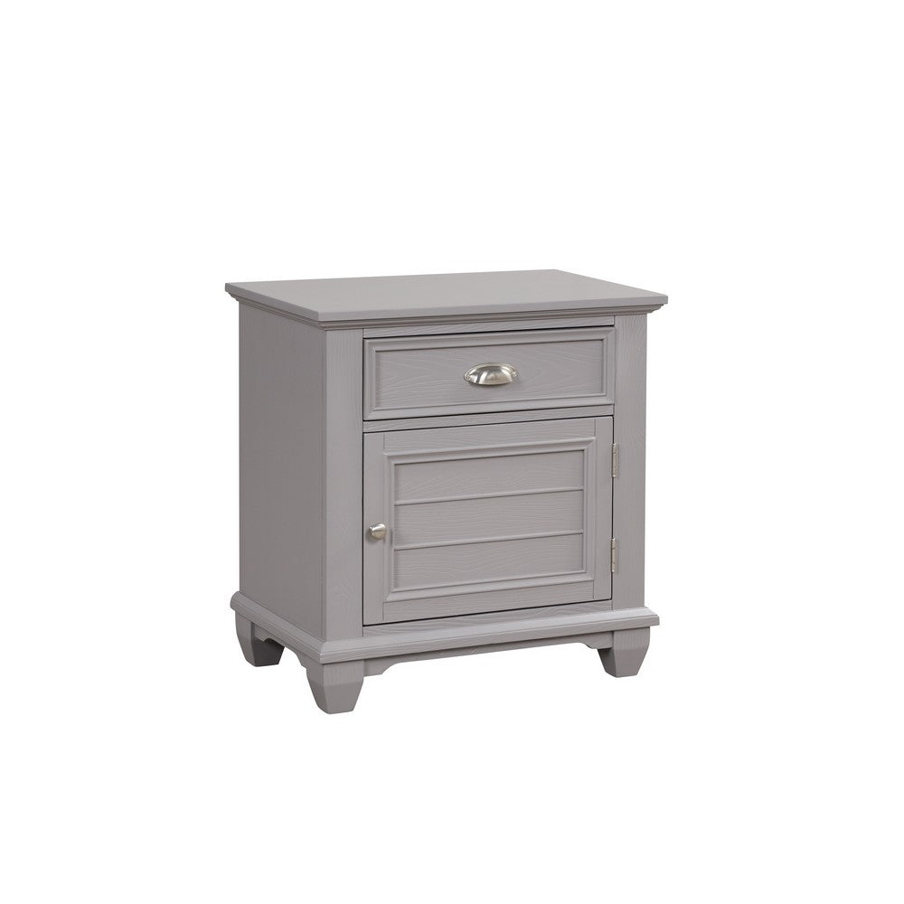 Limi Nightstand, 1 Drawer, 1 Door Cabinet, Gray Solid Wood, 28 Inch -BM329944