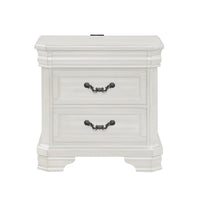 Lynda Nightstand, 2 Drawers Metal Handles, White Acacia Wood 27 Inch -BM329961