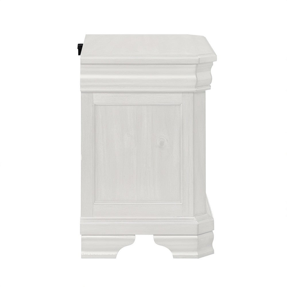 Lynda Nightstand, 2 Drawers Metal Handles, White Acacia Wood 27 Inch -BM329961