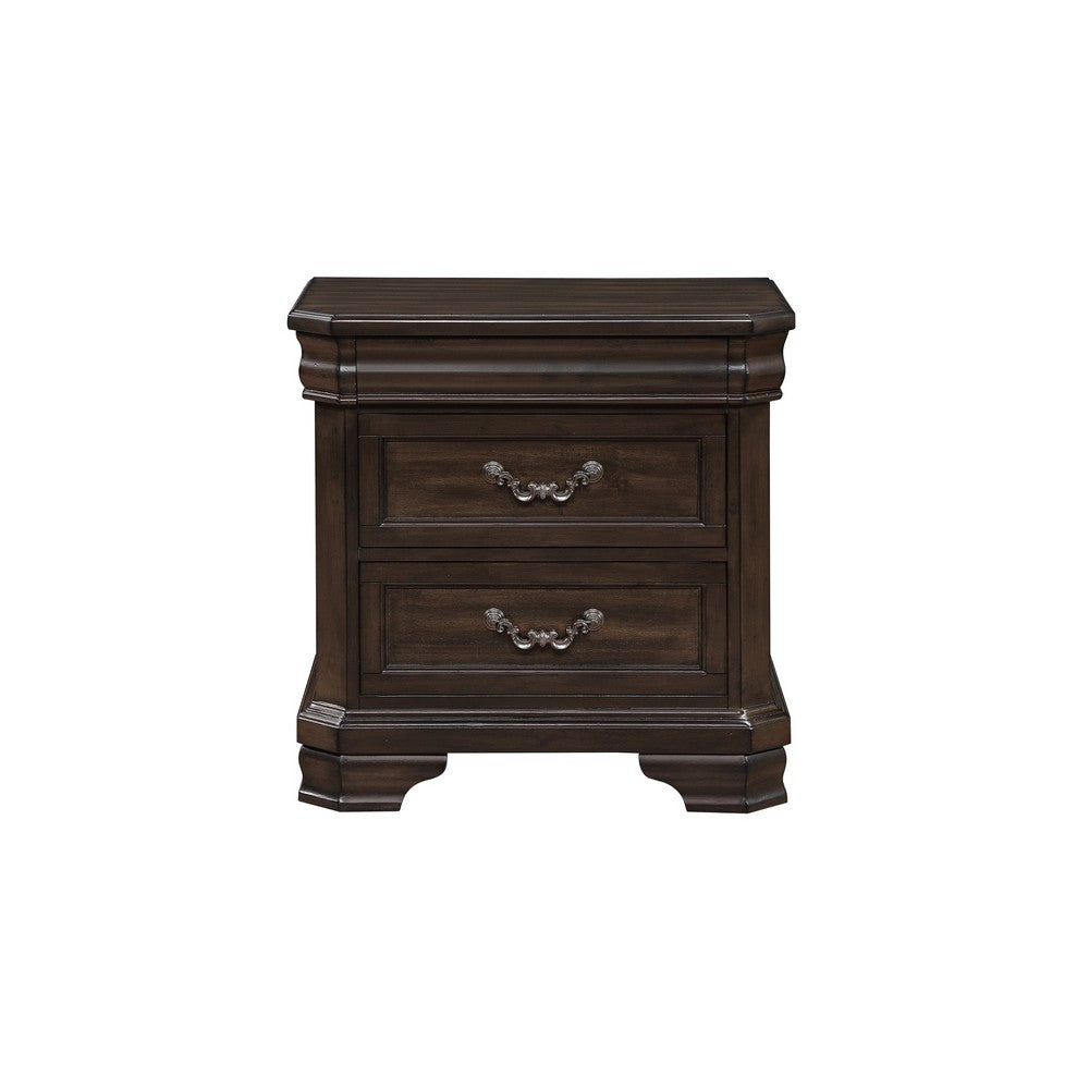 Lynda Nightstand, 2 Drawers Metal Handles, Brown Acacia Wood, 28 Inch -BM329962