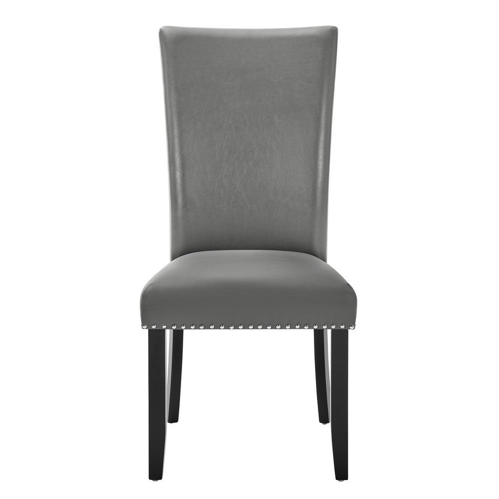 Lira Dining Chairs Set of 2, Nailhead Trim Gray Fabric, Solid Wood -BM329963