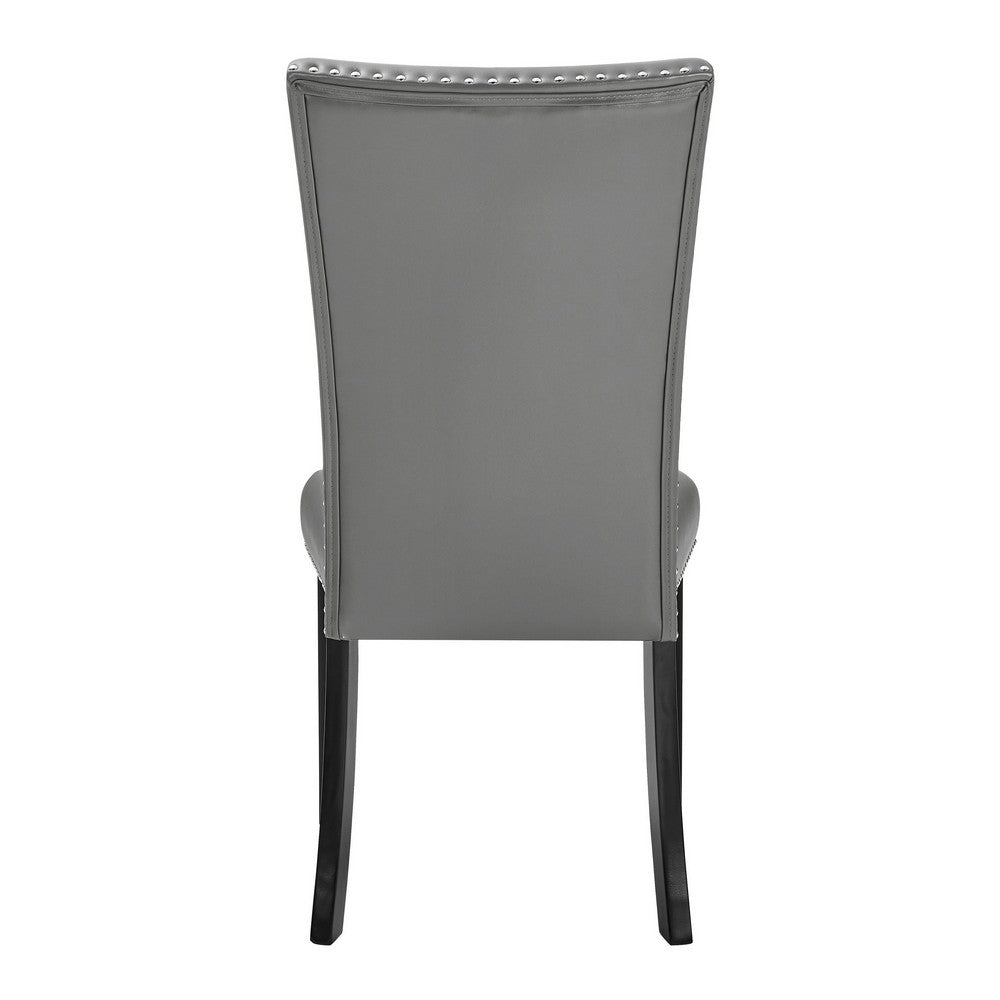 Lira Dining Chairs Set of 2, Nailhead Trim Gray Fabric, Solid Wood -BM329963