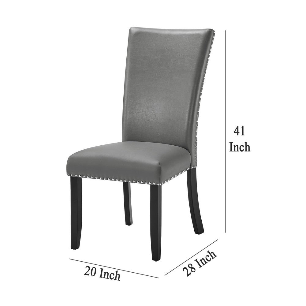 Lira Dining Chairs Set of 2, Nailhead Trim Gray Fabric, Solid Wood -BM329963