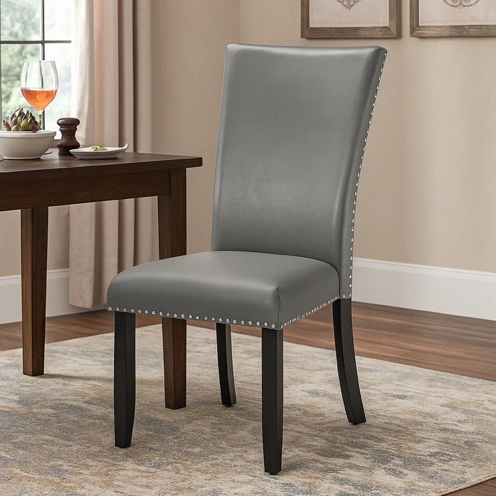 Lira Dining Chairs Set of 2, Nailhead Trim Gray Fabric, Solid Wood -BM329963