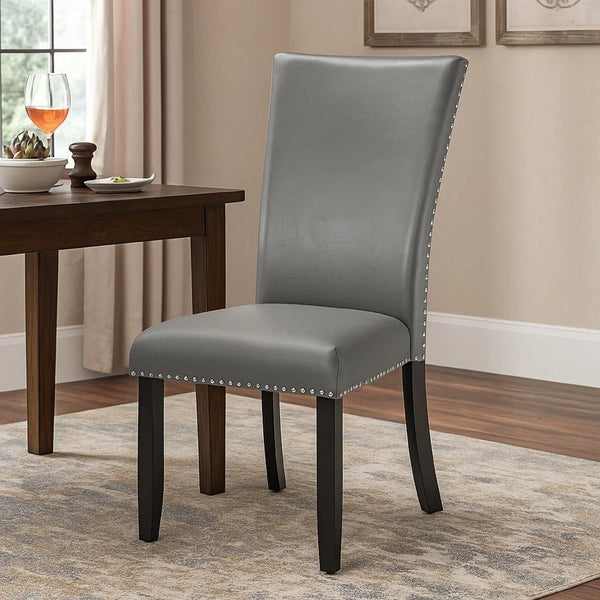 Lira Dining Chairs Set of 2, Nailhead Trim Gray Fabric, Solid Wood -BM329963