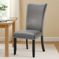 Lira Dining Chairs Set of 2, Nailhead Trim Gray Fabric, Solid Wood -BM329963