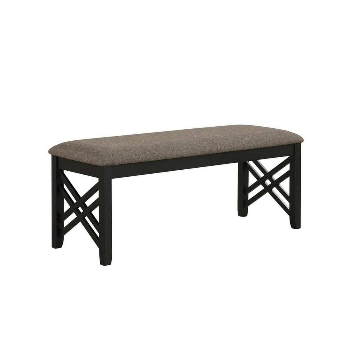Mac Dining Bench, Brown Polyester, Lattice Design Black Wood, 41 Inch  - BM329968