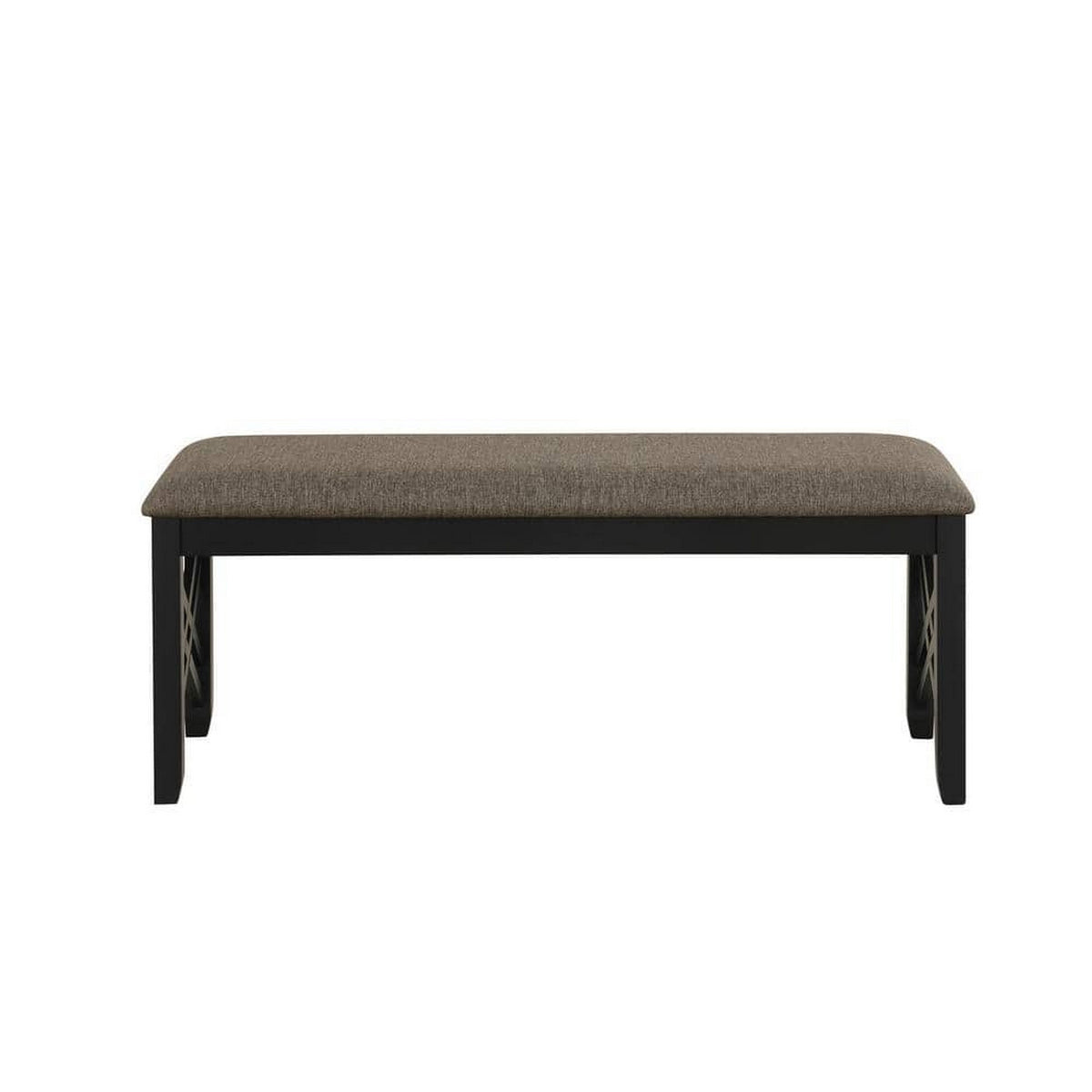 Mac Dining Bench, Brown Polyester, Lattice Design Black Wood, 41 Inch  - BM329968