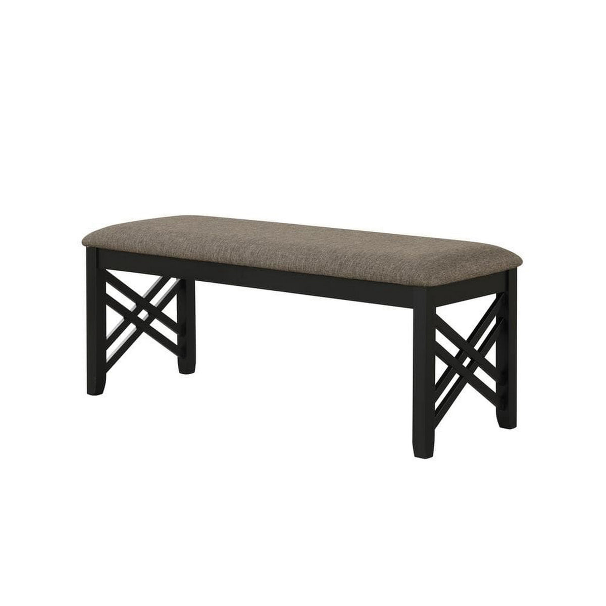 Mac Dining Bench, Brown Polyester, Lattice Design Black Wood, 41 Inch  - BM329968