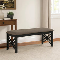 Mac Dining Bench, Brown Polyester, Lattice Design Black Wood, 41 Inch  - BM329968