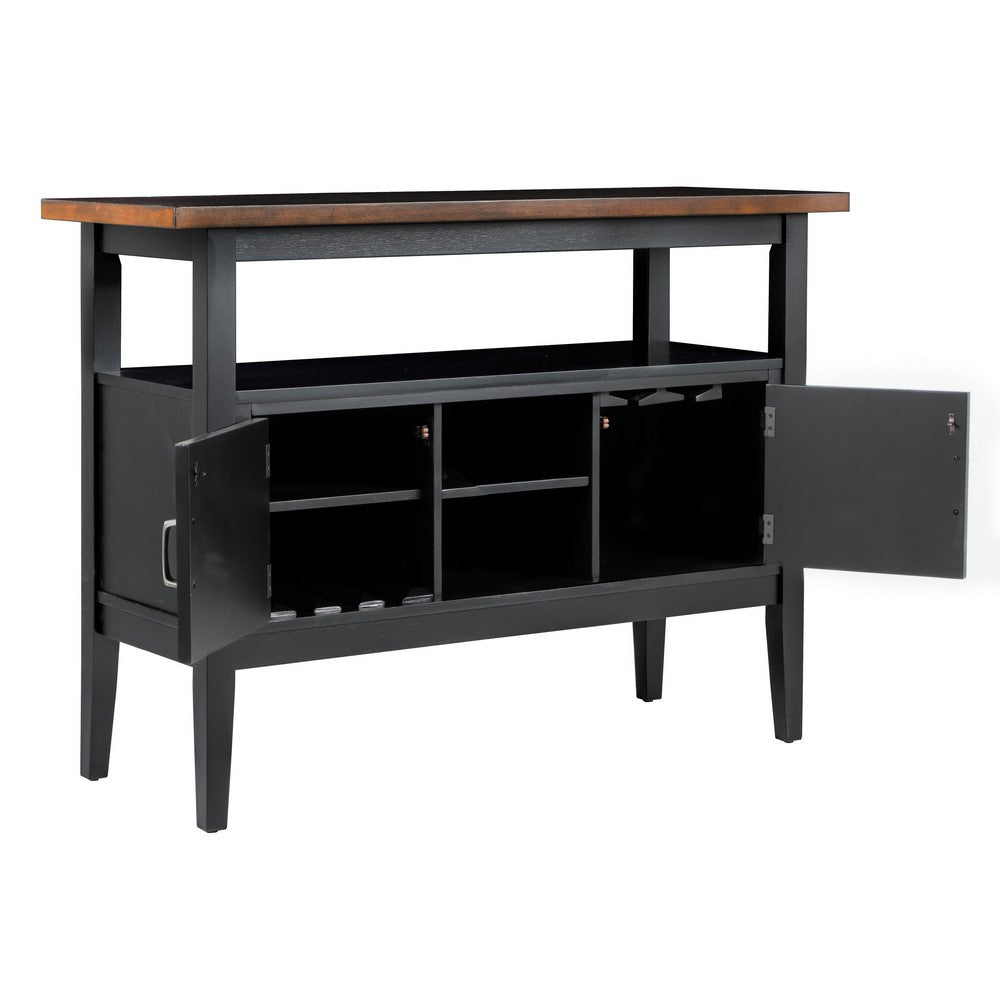 Mac Dining Sideboard Server, Wine Holder and Rack, Black Brown Wood -BM329969