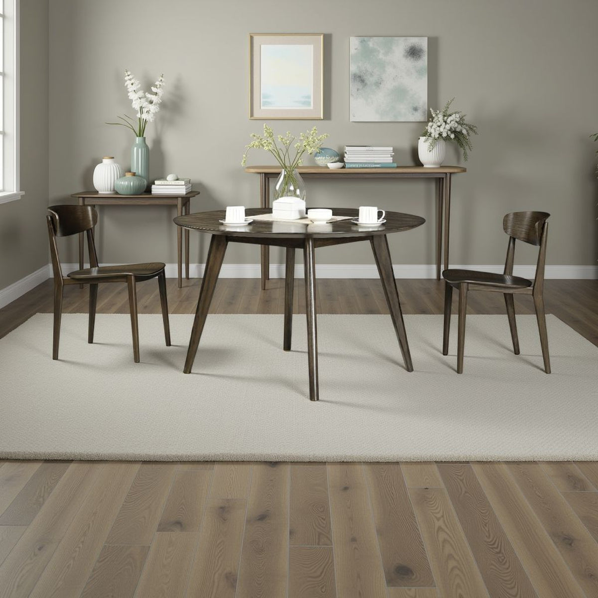 Roxy Round Dining Table with Angled Tapered Legs, Walnut Wood 48 Inch  - BM329973